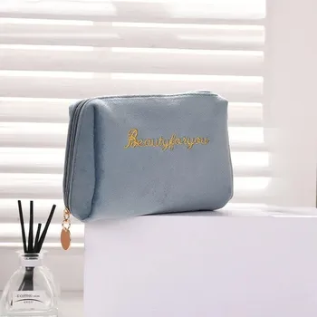 Kosmetická taška Velká sametová kosmetická taška se zipem - modrý