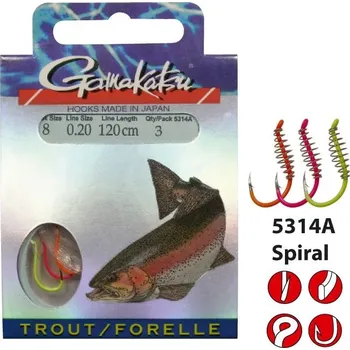 Rybářský háček Gamakatsu hotový návazec Trout Spiral LS-5314 Průměr: 0,25mm, Velikost háčku: 4