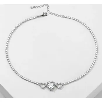Náhrdelník B-TOP Dámský choker náhrdelník se zirkony Srdce - bílé pozlacení