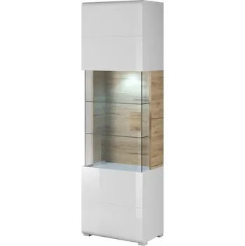 Knihovna Vysoká vitrína TOLEDO dub San Remo/bílý lesk