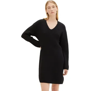 Dámské šaty TOM TAILOR PLETENÉ ŠATY S VÝSTŘIHEM DO VÉ -ČERNÉ 36