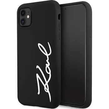 Pouzdro na mobilní telefon Kryt KARL LAGERFELD Signature pro Apple iPhone 11 / Xr - silikonový - černý