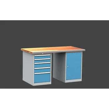 Průmyslová sponka dílenský stůl DPS 1923 s oplechovanou přední hranou desky, kontejner a skříňka + doprava zdarma