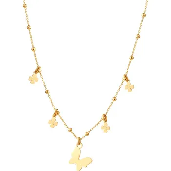 Náhrdelník Pozlacený stříbrný náhrdelník se sklem - motýl, čtyřlístky, kuličky - AP531-9693