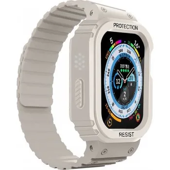 Pouzdro na mobilní telefon Odolné silikonové pouzdro s magnetickým řemínkem pro Apple Watch Ultra 49mm - béžové