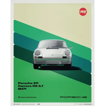 auto na autodráhu Umělecký tisk Porsche 911 Carrera RS 2.7 - 50th Anniversary - 1973 - White, Automobilist