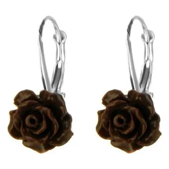 Náušnice Argento 63273 Stříbrné náušnice růžička - hnědá glazura