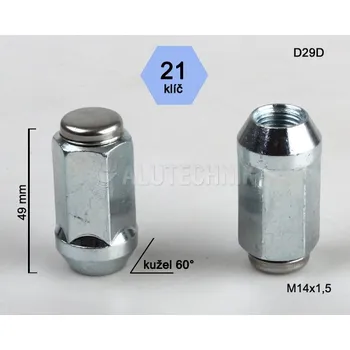 Matice na kolo Kolová matice M14x1,5mm, kužel, zavřená prodloužená, klíč 21, pozink (Matice na kola)
