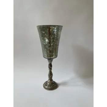 Svícen SKLENĚNÝ SVÍCEN ČÍŠE NA KOVOVÉ NOZE 34 cm