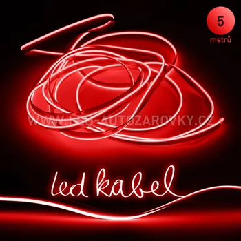 LED páska Svítící elektrický drát - kabel, 5m, barva červená, 12V (Svítící drát, barva červená, délka 5m)