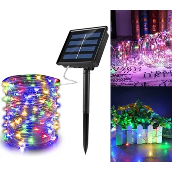 Venkovní osvětlení LED solární zahradní girlanda 10m - venkovní osvětlení, RGB 100 LED (Solární vánoční zahradní dekorativní řetěz - drát)