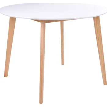 Jídelní stůl Nordic Living Bílý dřevěný kulatý jídelní stůl Vinay 105 cm s přírodní podnoží