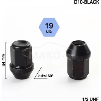 Matice na kolo Kolová matice 1/2 UNF, dosedací plocha kužel, zavřená, klíč 19, barva černá (Matice na kola)