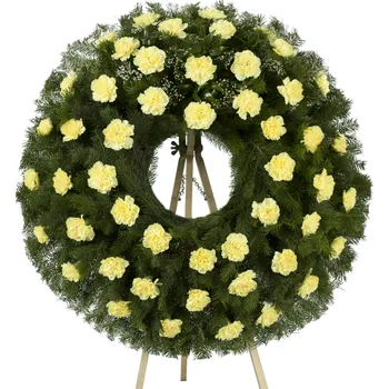 Smuteční dekorace Smuteční věnec karafiáty žluté 80 květů (+1884 Kč)