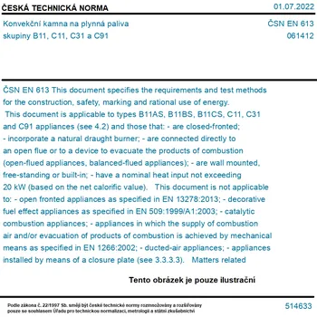 Krbová kamna ČSN EN 613 - Konvekční kamna na plynná paliva skupiny B11, C11, C31 a C91 - Tisk