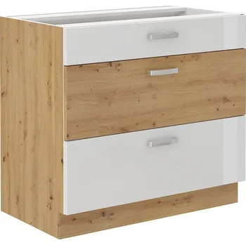 Kuchyňská linka MEADOW, skříňka dolní 80 D 3S BB, korpus: dub artisan, dvířka: bílý lesk, dub artisan + vyzvednutí ZDARMA