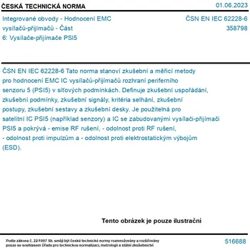 ČSN EN IEC 62228-6 - Integrované obvody - Hodnocení EMC vysílačů-přijímačů - Část 6: Vysílače-přijímače PSl5 - Tisk
