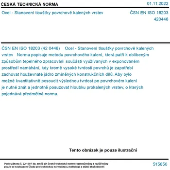 ČSN EN ISO 18203 - Ocel - Stanovení tloušťky povrchově kalených vrstev - Tisk
