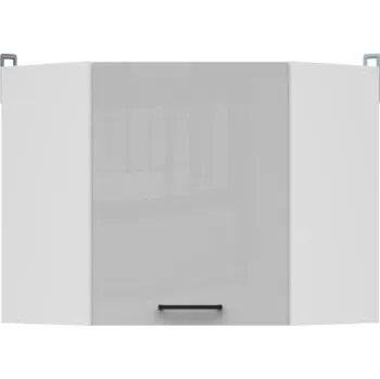 Kuchyňská linka JAMISON, skříňka horní rohová, bílá/světle šedý lesk + vyzvednutí ZDARMA