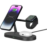 Stojánek / Qi nabíječka TECH-PROTECT 3v1 pro Apple iPhone / Watch / AirPods - podpora MagSafe - černý