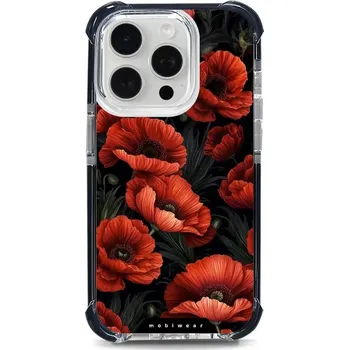 Pouzdro na mobilní telefon Odolný obal Mobiwear MagSafe Elite Bumper - Apple iPhone 15 Pro - D006D Temné červené květy (Odolný kryt, pouzdro, obal Mobiwear Elite Bumper na mobil Apple iPhone 15 Pro - D006D Temné červené květy, materiál Plast + TPU silikon + kov - zesílená ochrana)