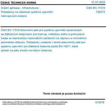 ČSN EN 17319 - Drážní aplikace - Infrastruktura - Požadavky na vlastnosti systémů upevnění tramvajových kolejnic - Tisk