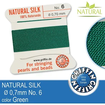 Nit Hedvábná nit s jehlou GRIFFIN síla nitě 0,70mm No.6 délka 2m. Barva Green