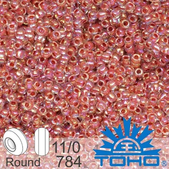 Korálek Korálky TOHO tvar ROUND (kulaté). Velikost 11/0. Barva č.784-Inside-Color Rainbow Crystal/Sandstone Lined. Balení 8g.