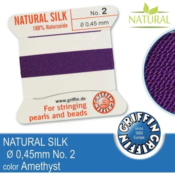Nit Hedvábná nit s jehlou GRIFFIN síla nitě 0,45mm No.2 délka 2m. Barva Amethyst