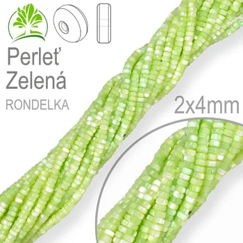 Dětské navlékací korálky Korálky Heishi RONDELKA přírodní Perleť Zelená. Velikost pr.2x4mm. Balení 180Ks.