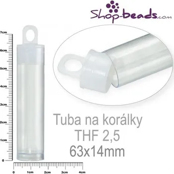 Tuba na korálky s závěsem. Ozn. THF 2,5. Velikost 63x14mm.