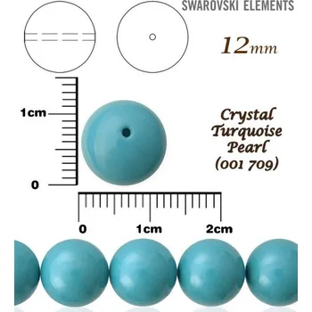 Korálek SWAROVSKI 5810 Voskované Perle barva CRYSTAL TURQUOISE PEARL velikost 12mm.