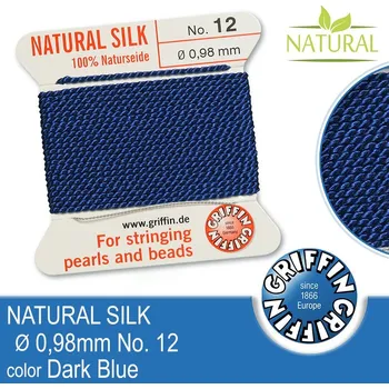 Nit Hedvábná nit s jehlou GRIFFIN síla nitě 0,98mm No.12 délka 2m. Barva Dark Blue