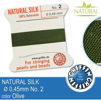 Nit Hedvábná nit s jehlou GRIFFIN síla nitě 0,45mm No.2 délka 2m. Barva Olive