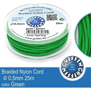 Nit Braided NYLON (splétaná nit na náramky) GRIFFIN síla nitě 0,5mm cívka 25m. Barva Green..