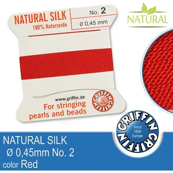 Nit Hedvábná nit s jehlou GRIFFIN síla nitě 0,45mm No.2 délka 2m. Barva Red