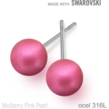 Náušnice Náušnice sada Made with Swarovski 5818 Mulberry Pink Pearl (001 2018) 6mm+puzeta 316L