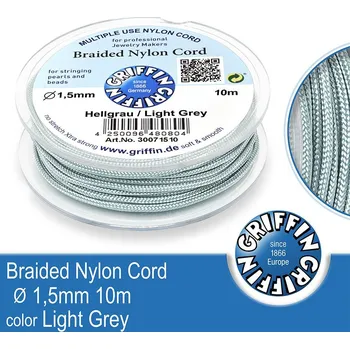 Nit Braided NYLON (splétaná nit na náramky) GRIFFIN síla nitě 1,5mm cívka 10m. Barva Light Grey