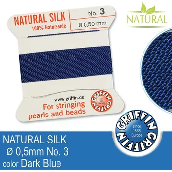 Nit Hedvábná nit s jehlou GRIFFIN síla nitě 0,5mm No.3 délka 2m. Barva Dark Blue
