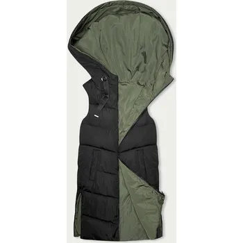 Dámská vesta Černo-khaki dlouhá oboustranná dámská vesta (B8159-1) odstíny zelené S (36)