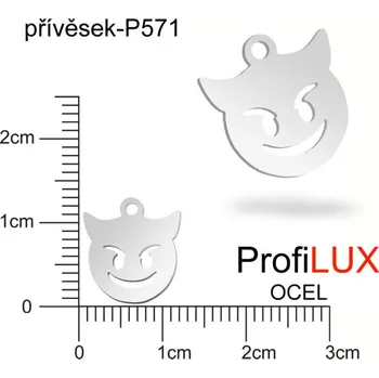 Přívěsek Přívěsek Chirurgická Ocel ozn-P571 Smajlík ĎÁBLÍK velikost 12x14mm tl.1.2mm. Řada přívěsků ProfiLUX