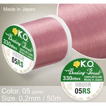 Nit Nylonová nit značky K.O. Barva č. 05 pink. Materiál 330DTEX (0,2mm). Balení 50m.