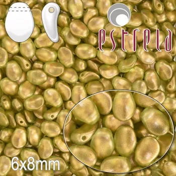 Korálek MAČKANÉ korále tvar OKVĚTNÍ LUPEN Velikost 6x8mm. Barva SVĚTLE ZELENÁ s zlatým pokovem 29250. Balení 20ks na návleku.