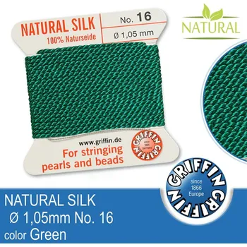 Nit Hedvábná nit s jehlou GRIFFIN síla nitě 1,05mm No.16 délka 2m. Barva Green