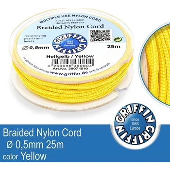 Nit Braided NYLON (splétaná nit na náramky) GRIFFIN síla nitě 0,5mm cívka 25m. Barva Yellow.