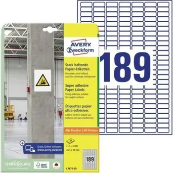 Samolepící etiketa Avery Zweckform L7871-20 - Etikety Avery L7871-20, vysoká lepivost, 25,4x10 mm, 20 l