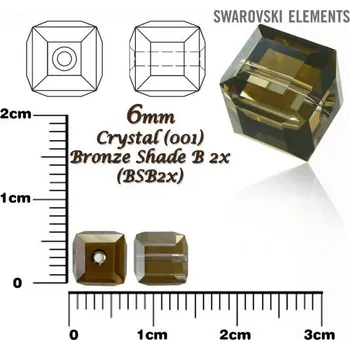 Dětské navlékací korálky SWAROVSKI CUBE Beads 5601 barva CRYSTAL BRONZE SHADE B 2x velikost 6mm.