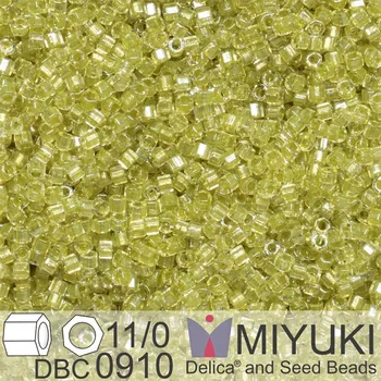 Korálek Korálky Miyuki Delica (fazetované) 11/0. Barva Sparkling Yellow Green Lined Crystal Cut DBC0910. Balení 5g.