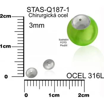 Materiál na výrobu šperku Kaplík CHIRURGICKÁ OCEL ozn.-STAS-Q187-1. velikost pr.3mm.