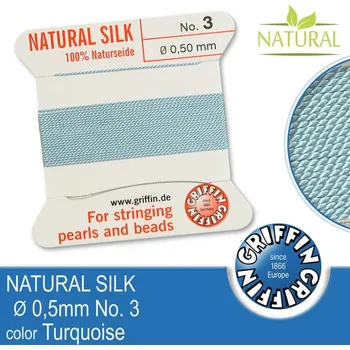 Nit Hedvábná nit s jehlou GRIFFIN síla nitě 0,5mm No.3 délka 2m. Barva Turquoise